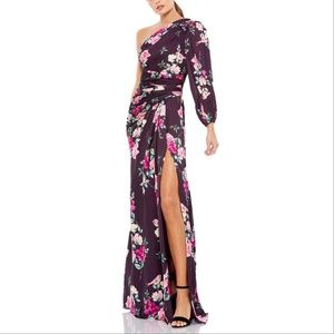 NWOT Mac Duggal Ieena 2634 Floral Print One Sleeve Gown, Large